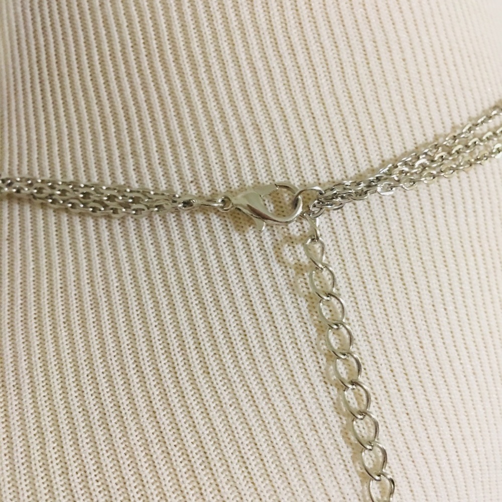Triple Layer Delicate Silver Necklace Hamsa Om - Picture 3 of 3